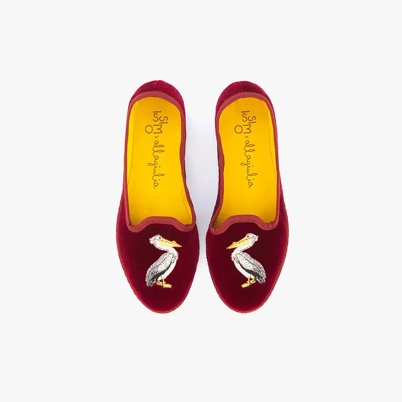 ISSIMO X Allagiulia Artisanal Burgundy Velvet Embroidery Loafers