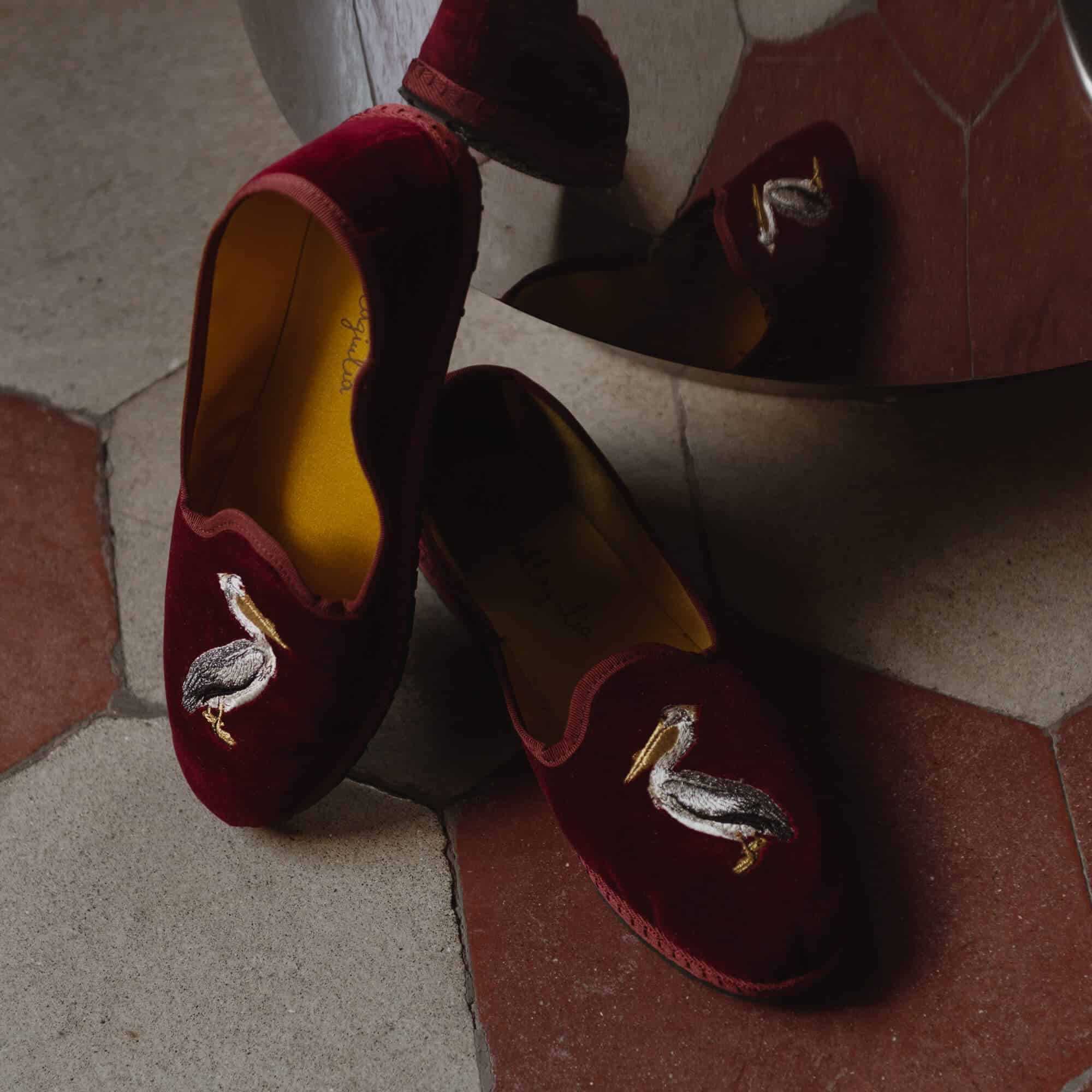 ISSIMO X Allagiulia Artisanal Burgundy Velvet Embroidery Loafers