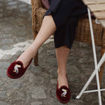 ISSIMO X Allagiulia Artisanal Burgundy Velvet Embroidery Loafers