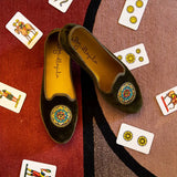 ISSIMO x Allagiulia Green Velvet Loafers with Embroidery