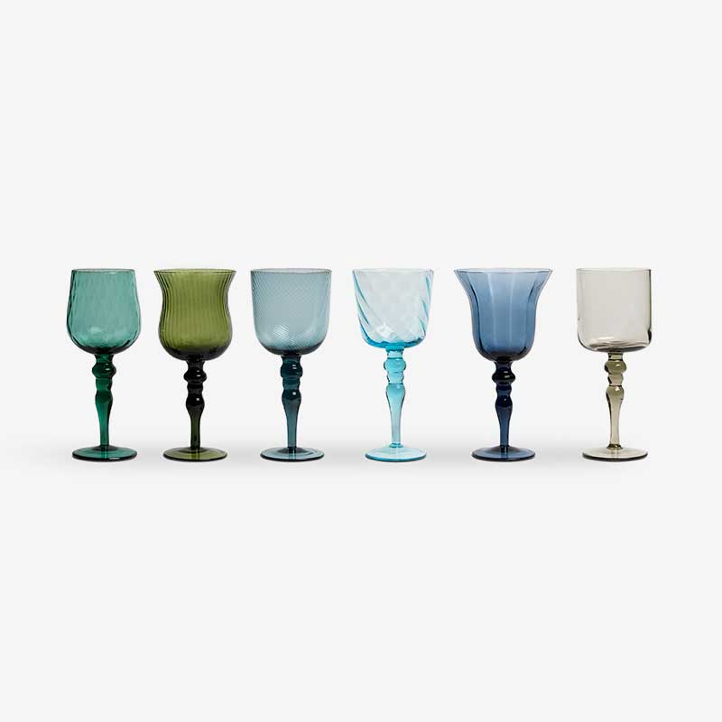 Bitossi Home Set of 6 Glasses Assorted Shapes Texture Nuances Blue Green - White Wine