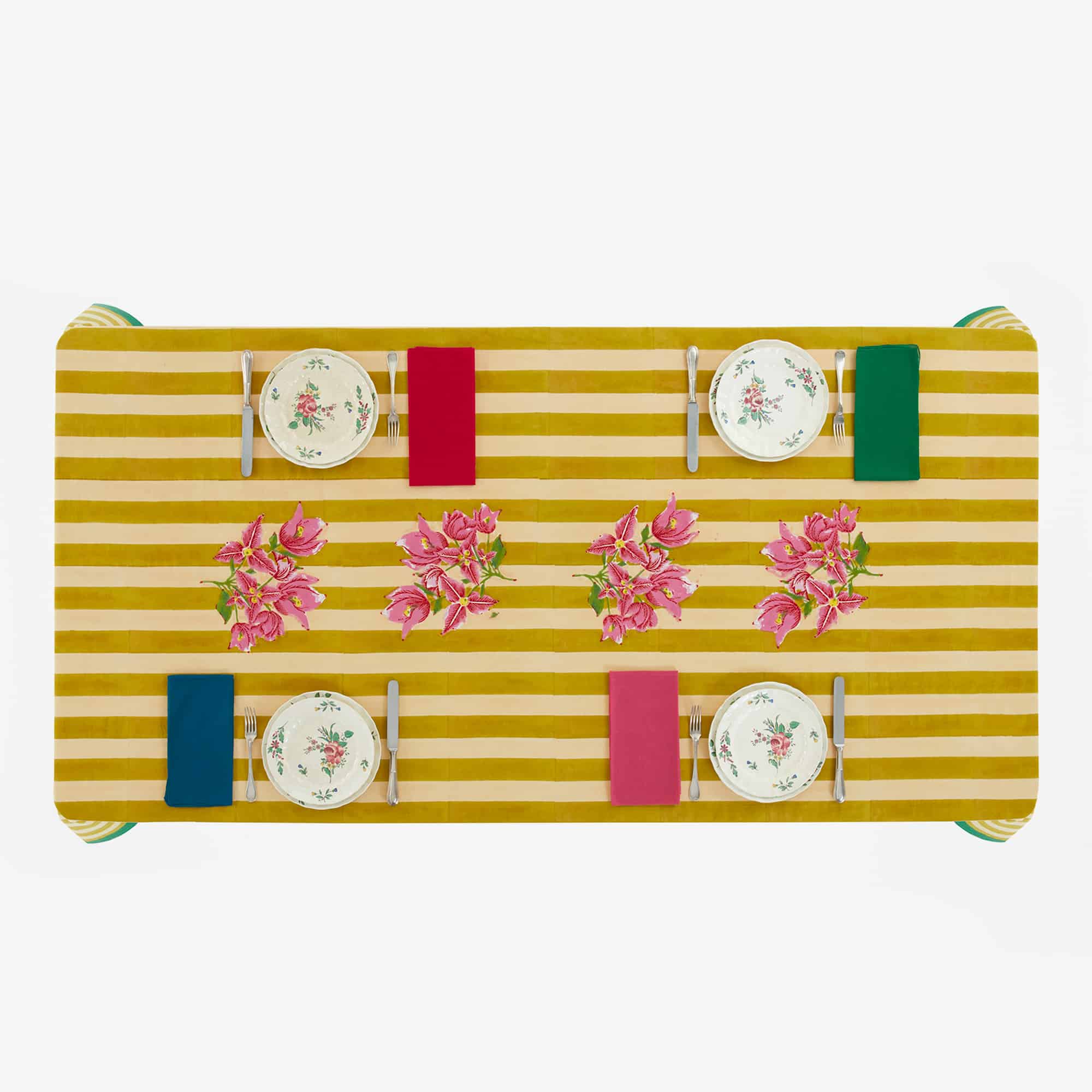 ISSIMO X Lisa Corti Bougainvillea Mustard Stripes Tablecloth
