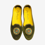 ISSIMO x Allagiulia Green Velvet Loafers with Embroidery
