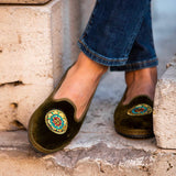 ISSIMO x Allagiulia Green Velvet Loafers with Embroidery