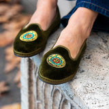 ISSIMO x Allagiulia Green Velvet Loafers with Embroidery