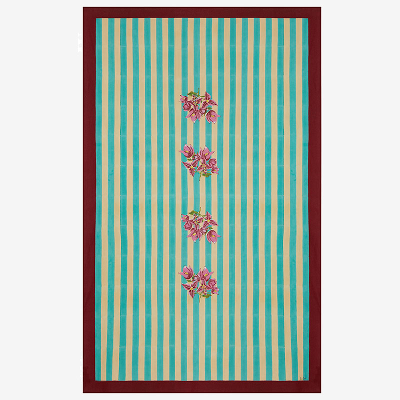 ISSIMO X Lisa Corti Bougainvillea White Veronese Stripes Table Cover