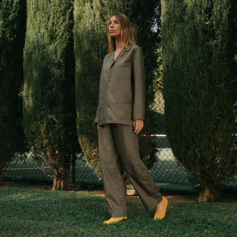 ISSIMO X Schostal Unisex Pyjama - Olive green & Bordeaux