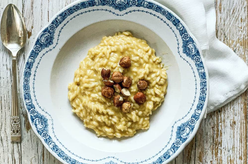 Red Vermouth Risotto with Piemonte Hazelnuts