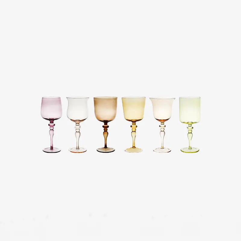 Bitossi Home Set of 6 Goblets adorned stems Mixed Shapes - Amber Pink