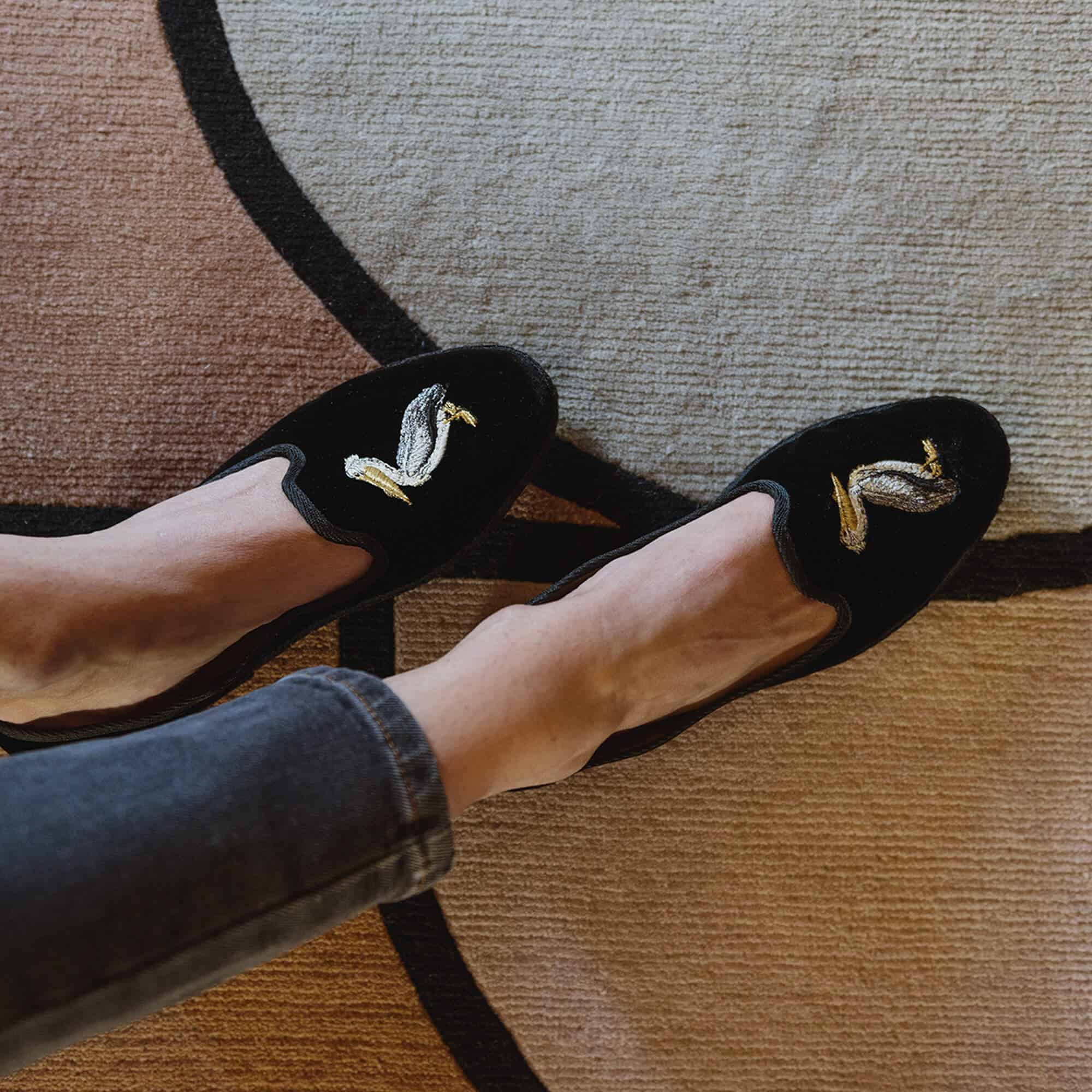 ISSIMO X Allagiulia Artisanal Black Velvet Loafers with Embroidery