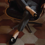 ISSIMO X Allagiulia Artisanal Black Velvet Loafers with Embroidery