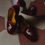ISSIMO X Allagiulia Artisanal Burgundy Velvet Embroidery Loafers
