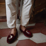 ISSIMO X Allagiulia Artisanal Burgundy Velvet Embroidery Loafers