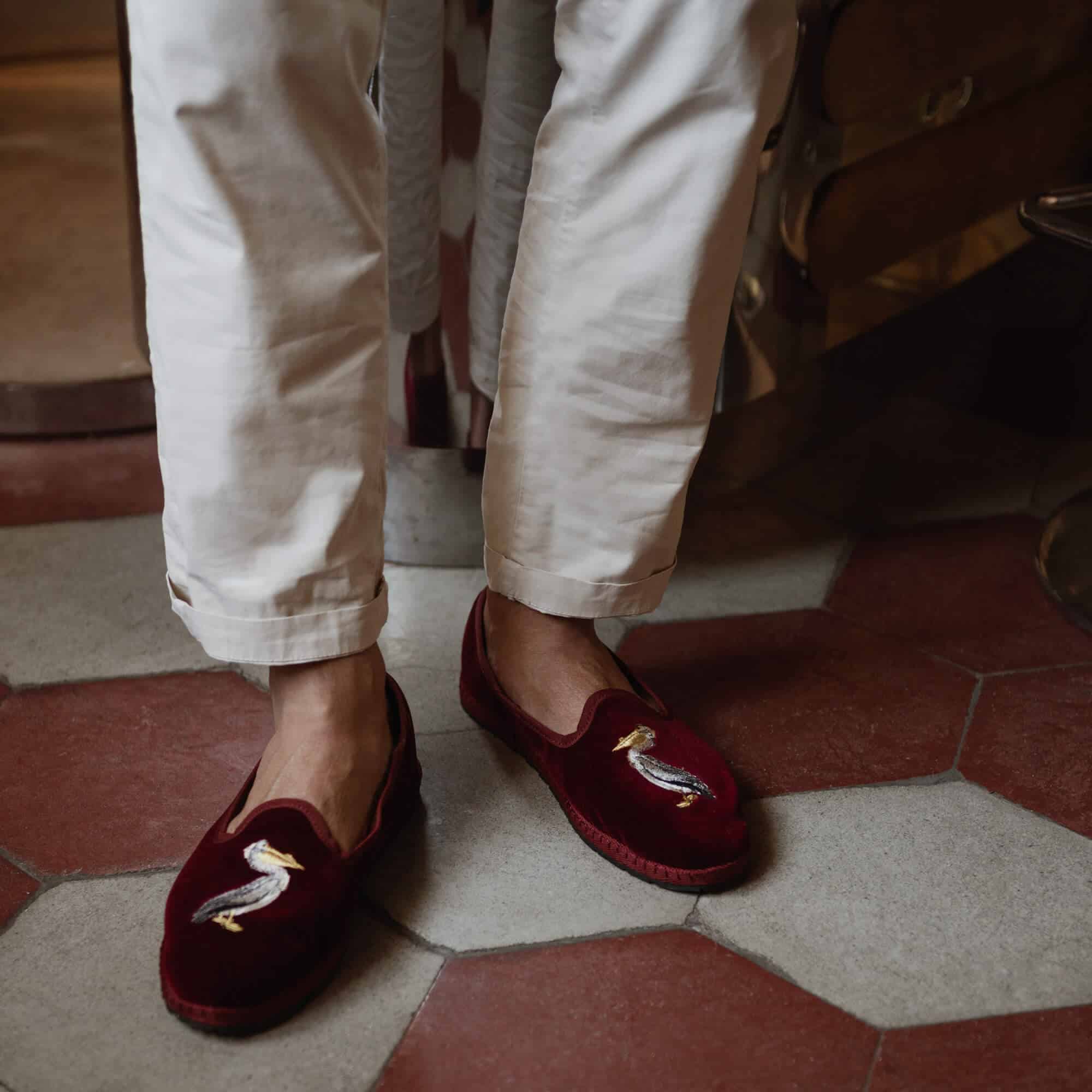 ISSIMO X Allagiulia Artisanal Burgundy Velvet Embroidery Loafers