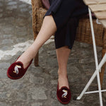 ISSIMO X Allagiulia Artisanal Burgundy Velvet Embroidery Loafers