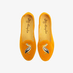 ISSIMO x Allagiulia Mustard Velvet Loafers with Pellican Embroidery