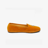 ISSIMO x Allagiulia Mustard Velvet Loafers with Pellican Embroidery