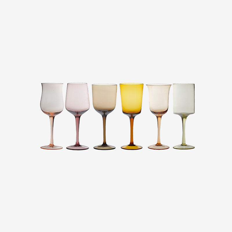 Bitossi Home Set of 6 Glasses Assorted Shapes Nuances Amber Pink - Red Wine