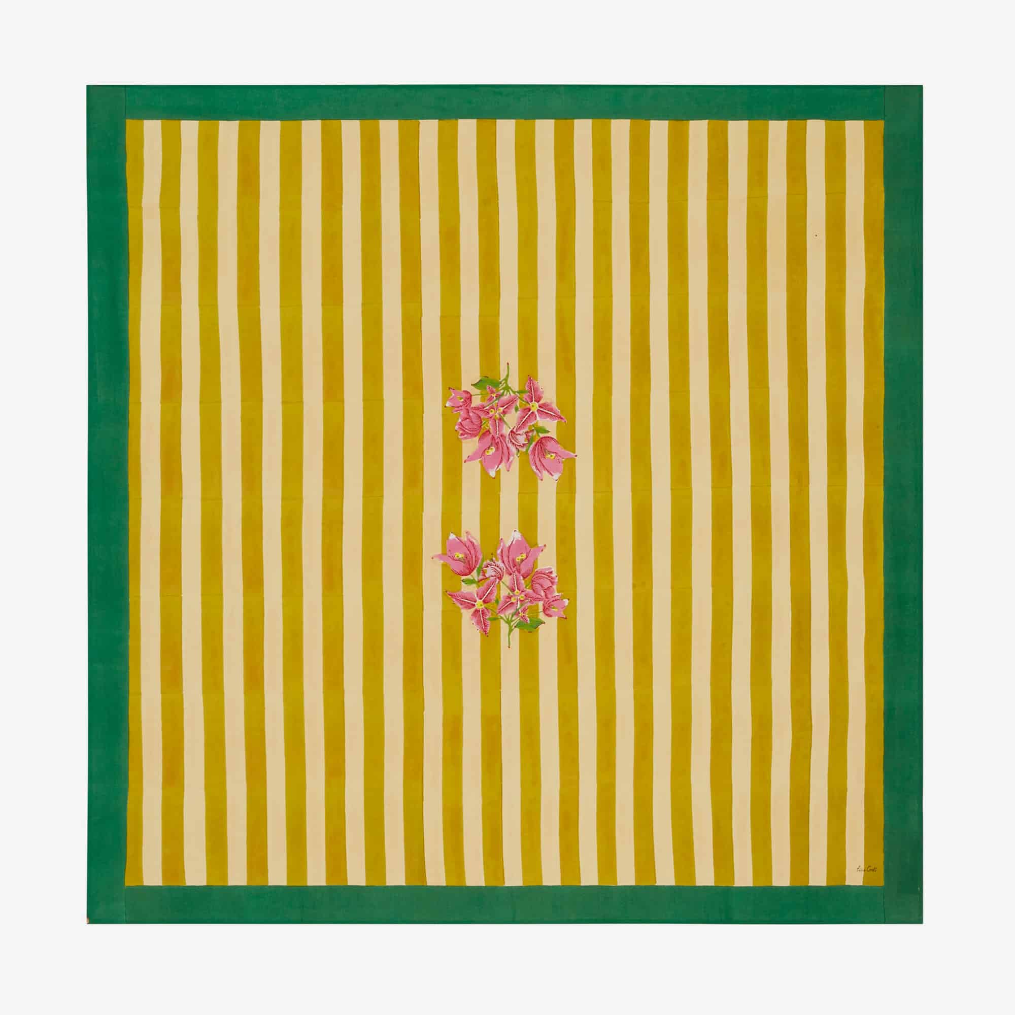 ISSIMO X Lisa Corti Bougainvillea Mustard Stripes Square Tablecloth