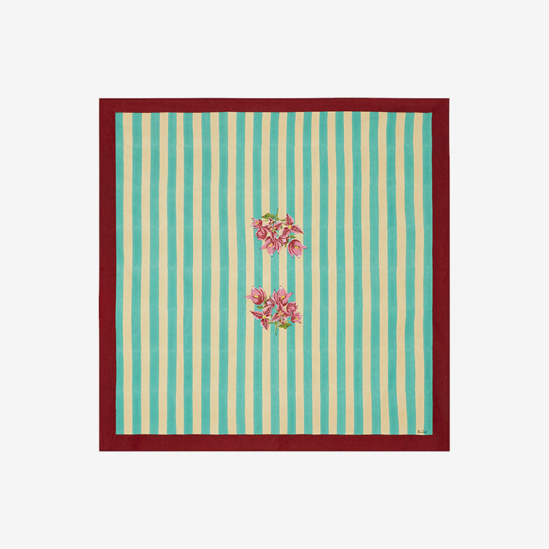 ISSIMO X Lisa Corti Bougainvillea White Veronese Stripes Square Tablecloth