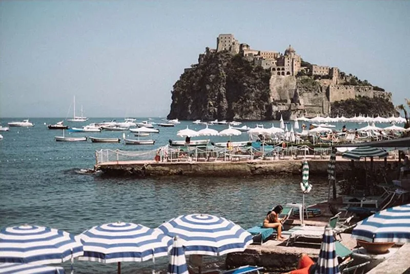 View to Castello Aragonese, Ischia Italy. ISSIMO travel Guide to Ischia