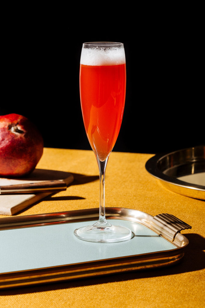 Tintoretto, a classic Ligurian cocktail made with pomegranate juice and spumante.