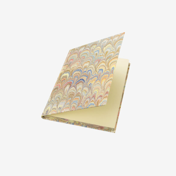 Il Papiro Firenze Hard cover book covered in hand_decorated paper peacock feathers print white pages and marbled pages cut leather 14x20 cm florentine paper bellissimo issimo friends beige multicolor 46euros price