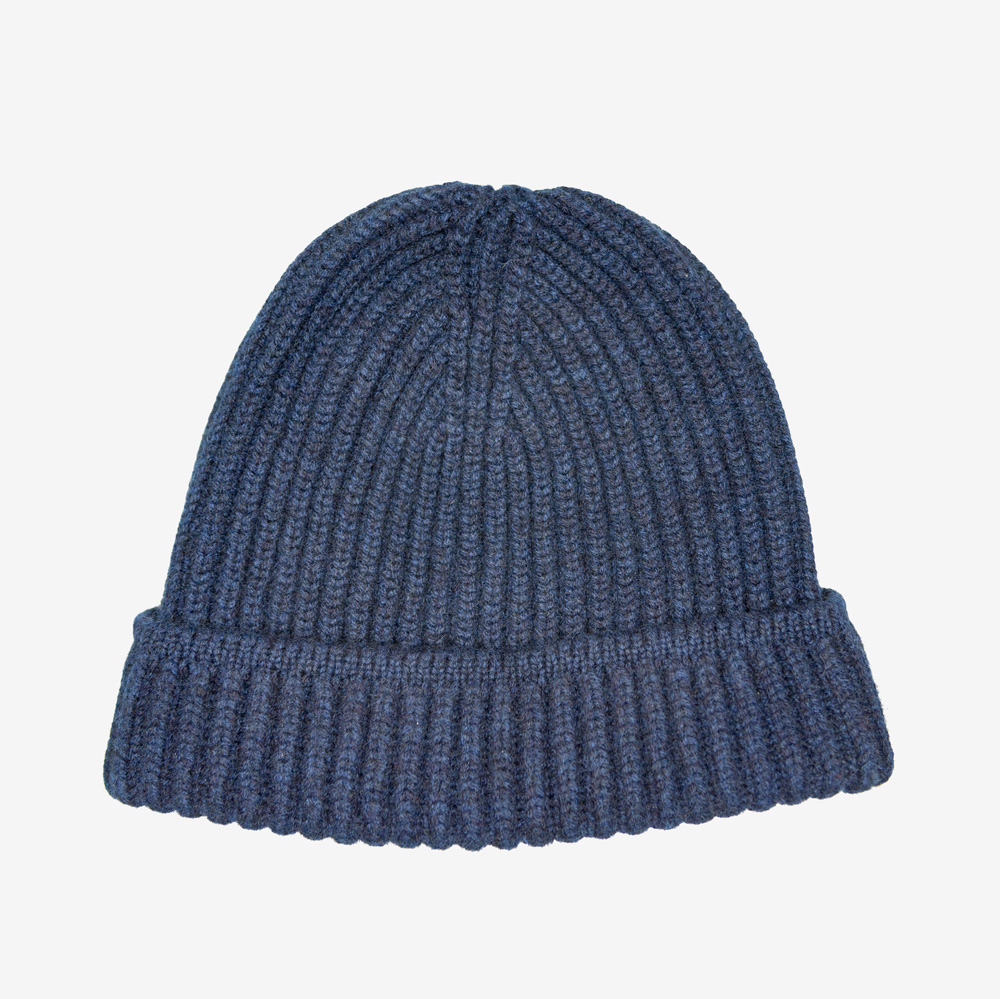 ISSIMO Pure Cashmere Fisherman’s Rib Hat - Navy Blue - Issimo
