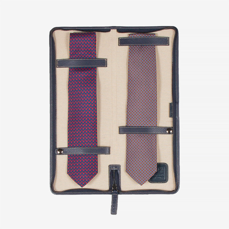 Battistoni canvas tie- Case with embossed blue leather inserts, issimo friends, chichissimo, price 275 euros