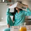 Issimo x Schostal pyjama turquoise & orange, lifestyle newspaper fashion