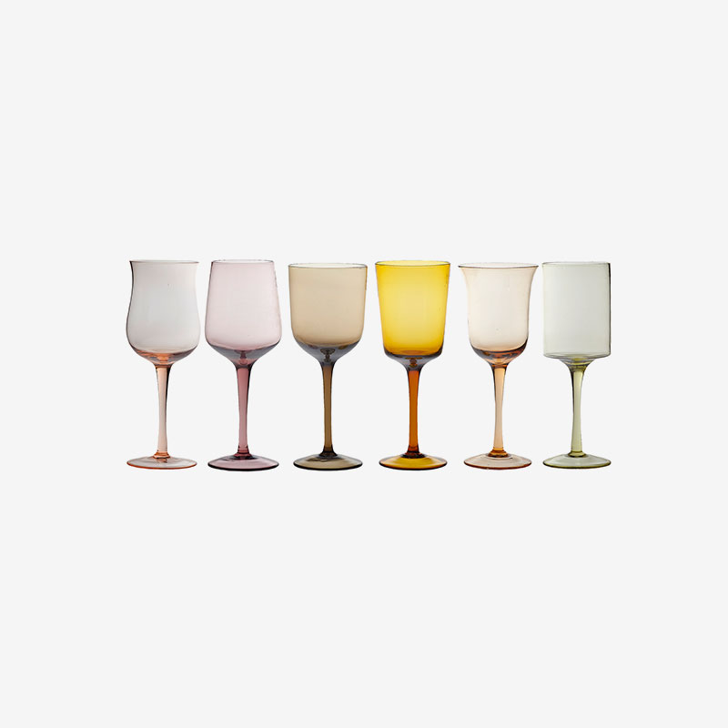 Bitossi Home diseguale collection set six glasses assorted shapes, nuance amber rose home decor ISSIMO