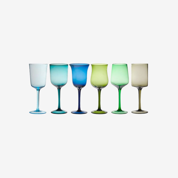 Bitossi Home diseguale collection set six glasses assorted shapes, nuance blue green home decor ISSIMO