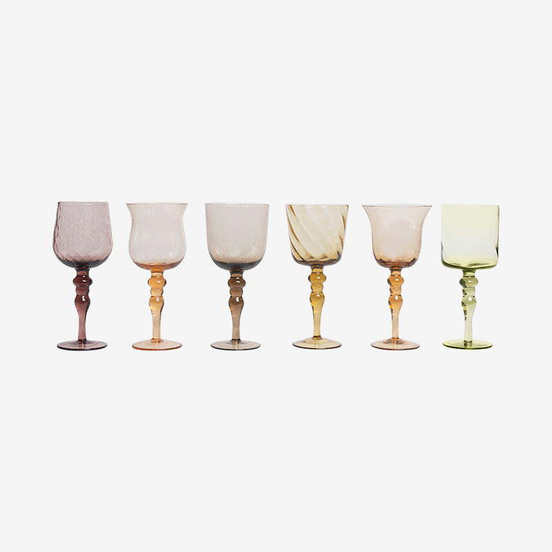 Bitossi Home Set of 6 Glasses Assorted Shapes Texture Nuances Amber Pink -  White Wine - Issimo