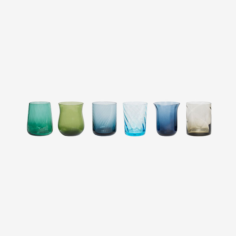 Bitossi Home diseguale collection set six tumbler, texture nuance blue green home decor ISSIMO