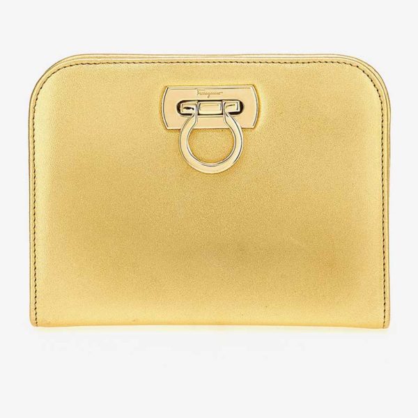 Ferragamo's Creations golden nappa clutch, fashion ISSIMO