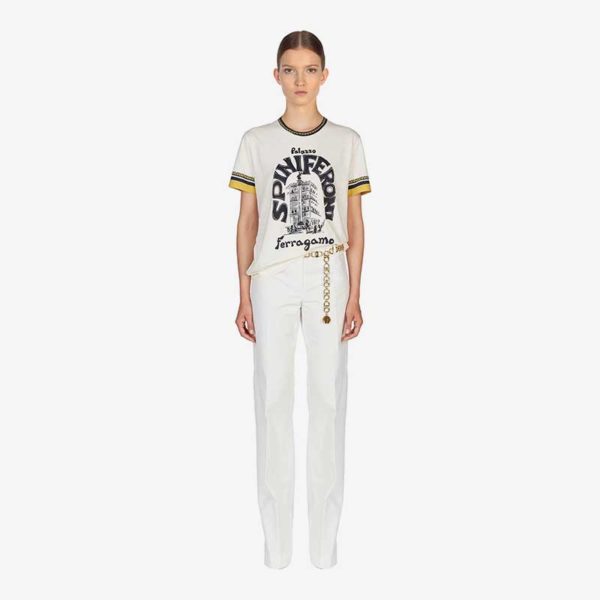 Ferragamo's Creations printed cotton t-shirt, white full fashion ISSIMO