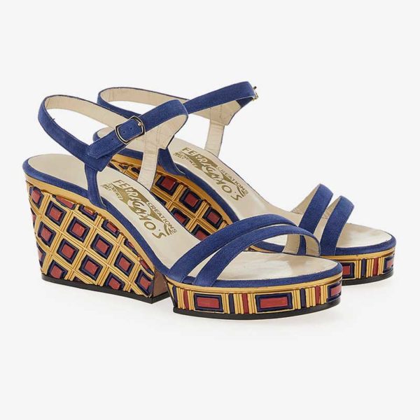 Ferragamo's Creations rombi sandal 1943, blue multicolor side fashion ISSIMO