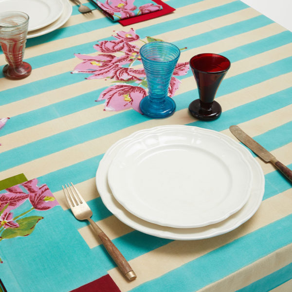 ISSIMO X Lisa Corti bougainvillea stripes napkin, table white veronese home decor