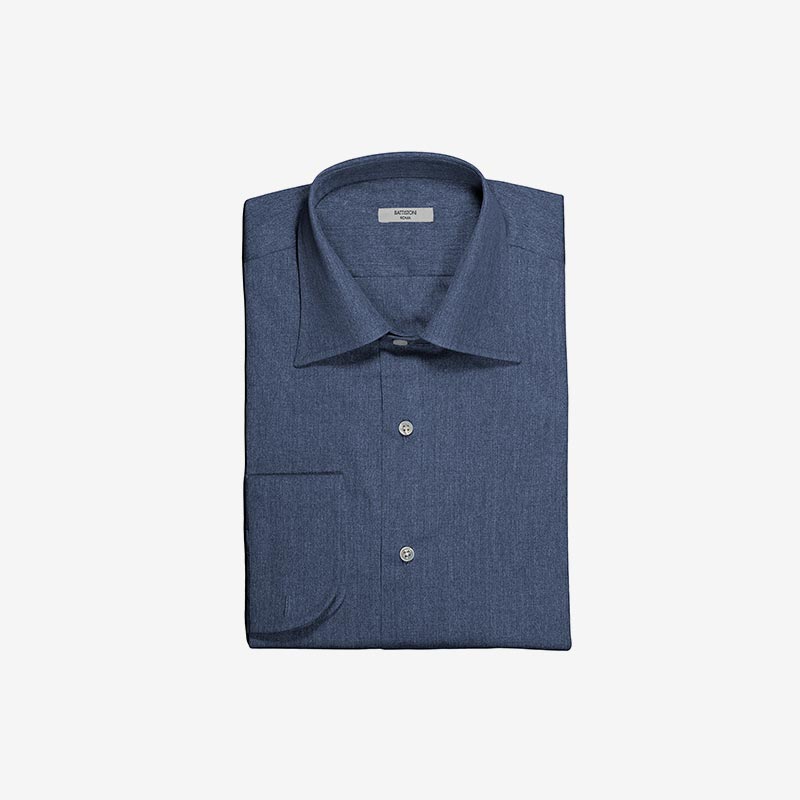 Battistoni cotton sport shirt, blue denim front fashion ISSIMO