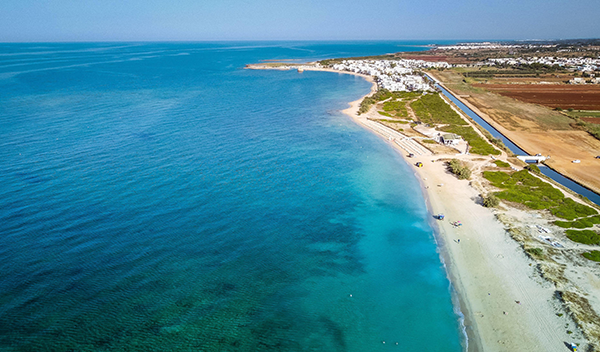 Pescoluse aka Maldive del Salento, top view. Visiting Puglia, Italy