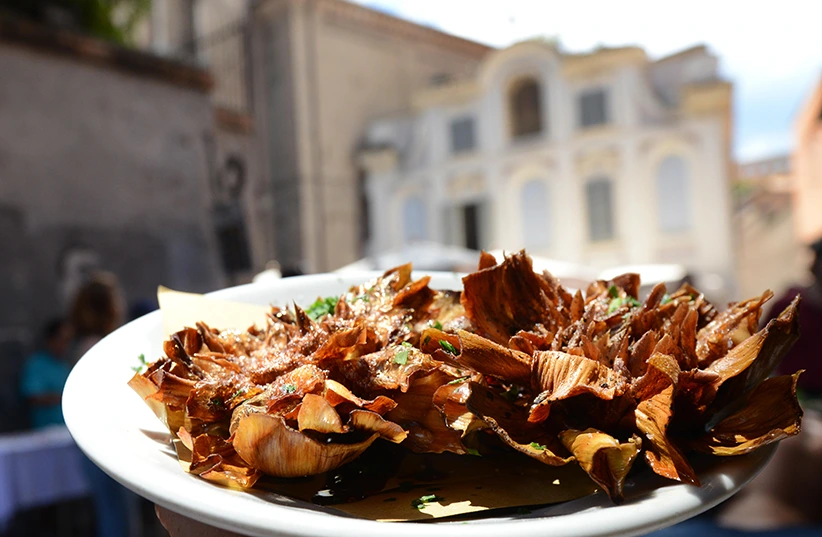 Carciofo alla giudia is the traditional crispy fried globe artichoke.