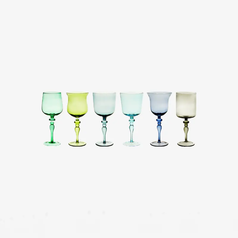 Bitossi Home Set of 6 Goblets adorned stems Mixed Shapes Blue Green