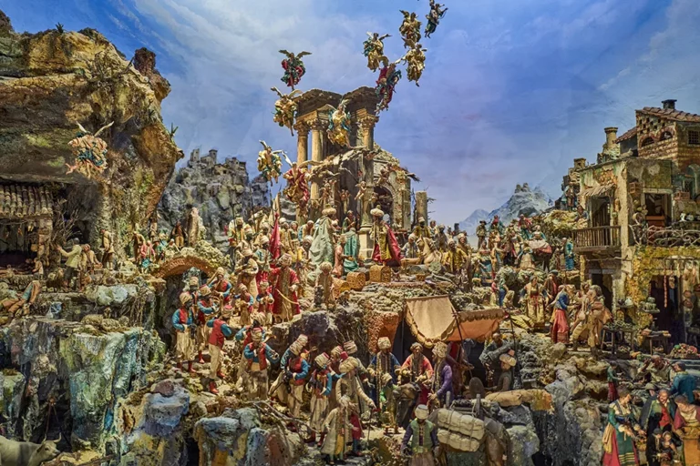 Presepe Cuciniello claimed to be the largest nativity scene in the world. Created by Neapolitan architect Michele Cuciniello, it dates to 1879