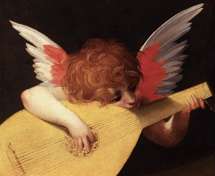 Cherub Playing a Lute, Rosso Fiorentino (1521). Uffizi Gallery, Florence